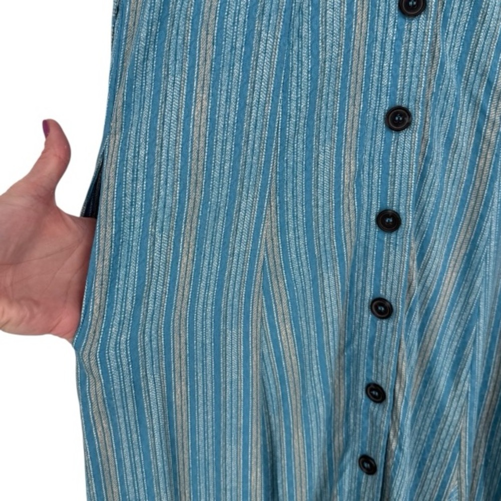 Free People Teal-Blue Striped Button-Down Maxi Dress - Picture 10 of 13